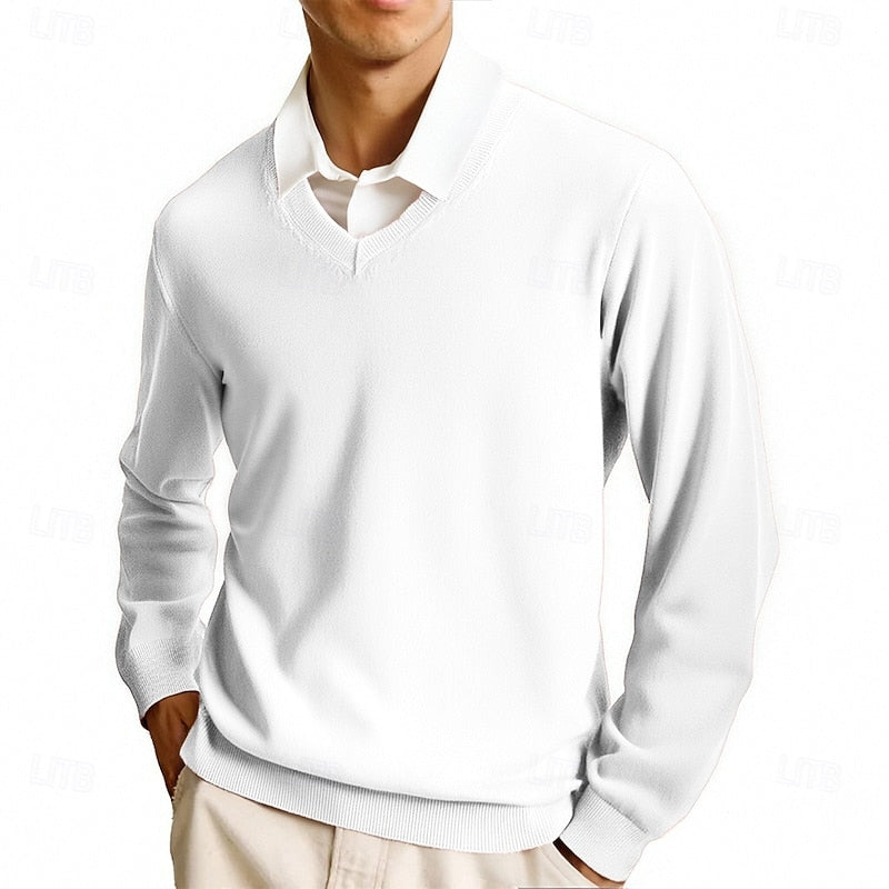 Camisola de homem com decote em V e mangas compridas