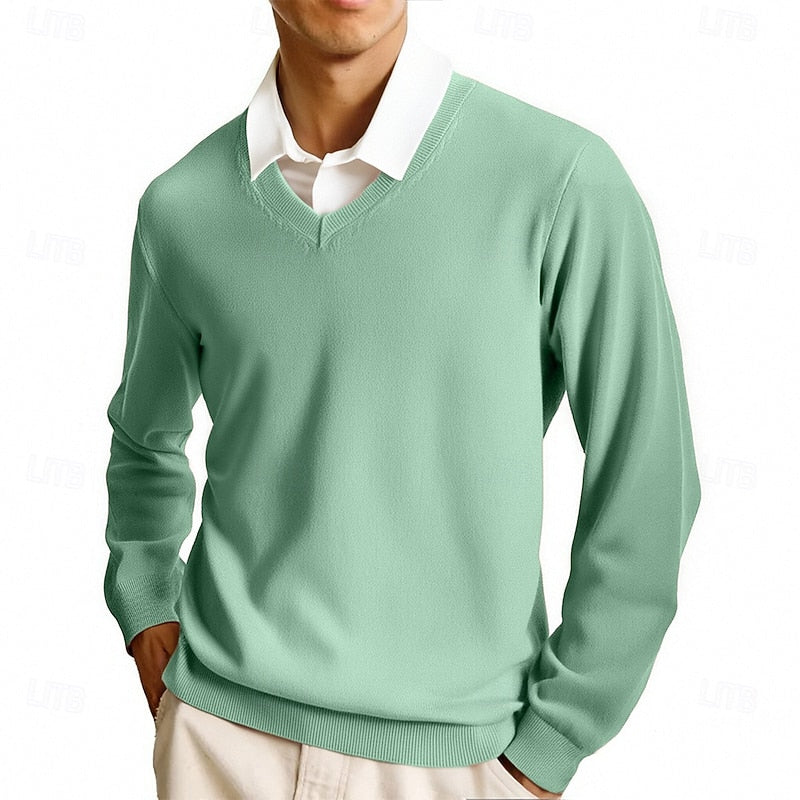 Camisola de homem com decote em V e mangas compridas