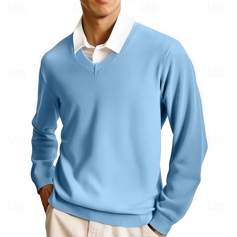 Camisola de homem com decote em V e mangas compridas