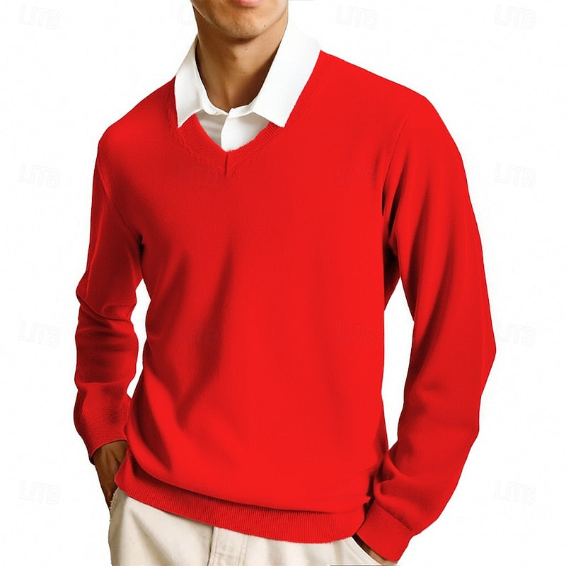 Camisola de homem com decote em V e mangas compridas