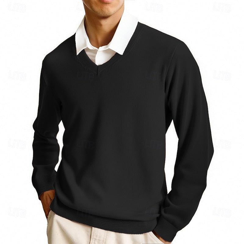 Camisola de homem com decote em V e mangas compridas