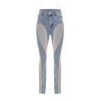Jean femme ajusté à panneaux transparents et fentes