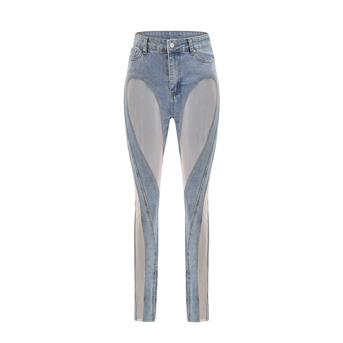 Jean femme ajusté à panneaux transparents et fentes