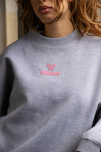 Felpa donna grigia con scollo rotondo e logo