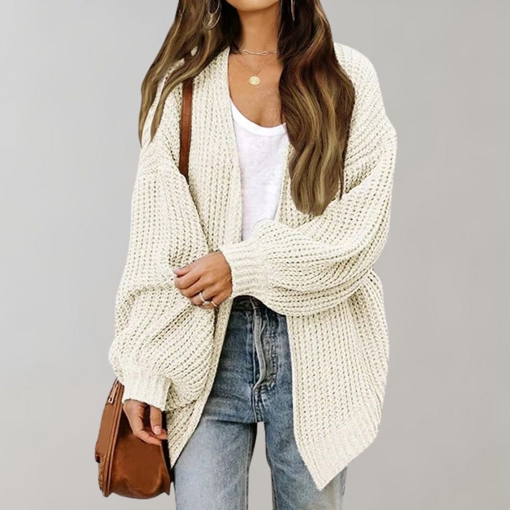 Cardigan long femme en maille ouvert, manches amples