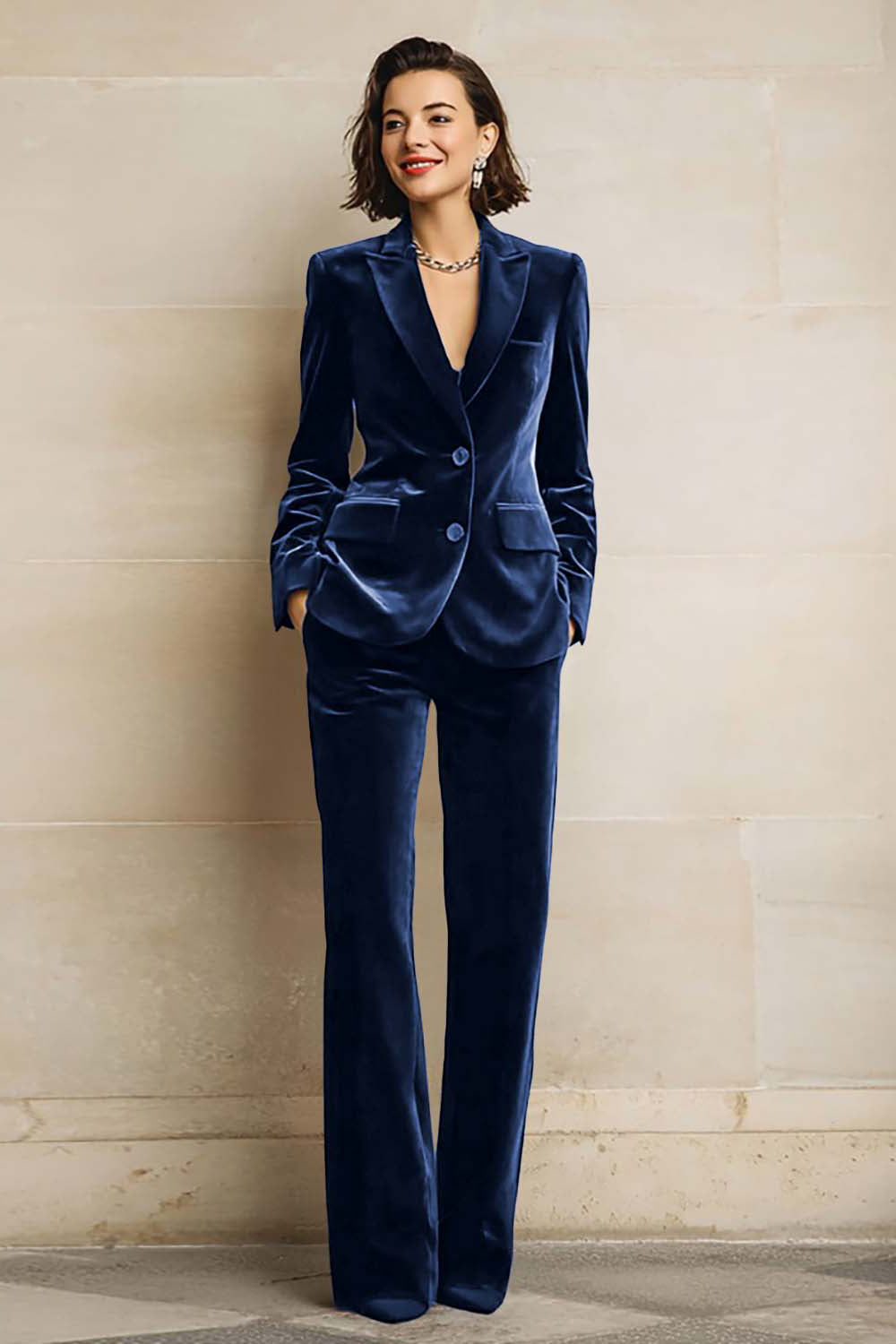 Completo giacca e pantaloni donna in due pezzi in velluto liscio