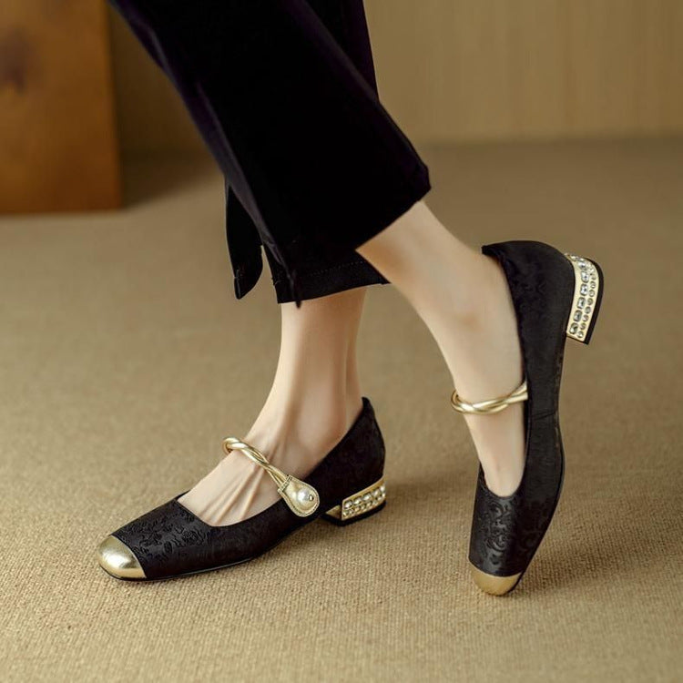 Pantofi Mary Jane de damă cu baretă decorativă și toc jos