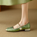Pantofi Mary Jane de damă cu baretă decorativă și toc jos