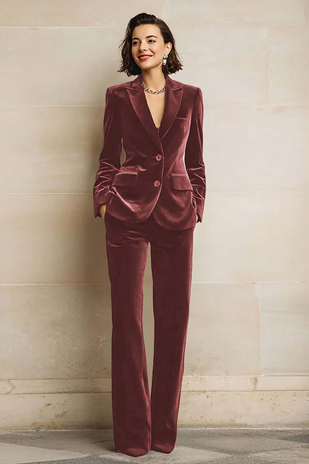 Costum din velur de damă, două piese, sacou, pantaloni