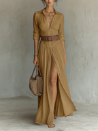Robe longue chemise femme à fronces