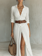 Robe longue chemise femme à fronces