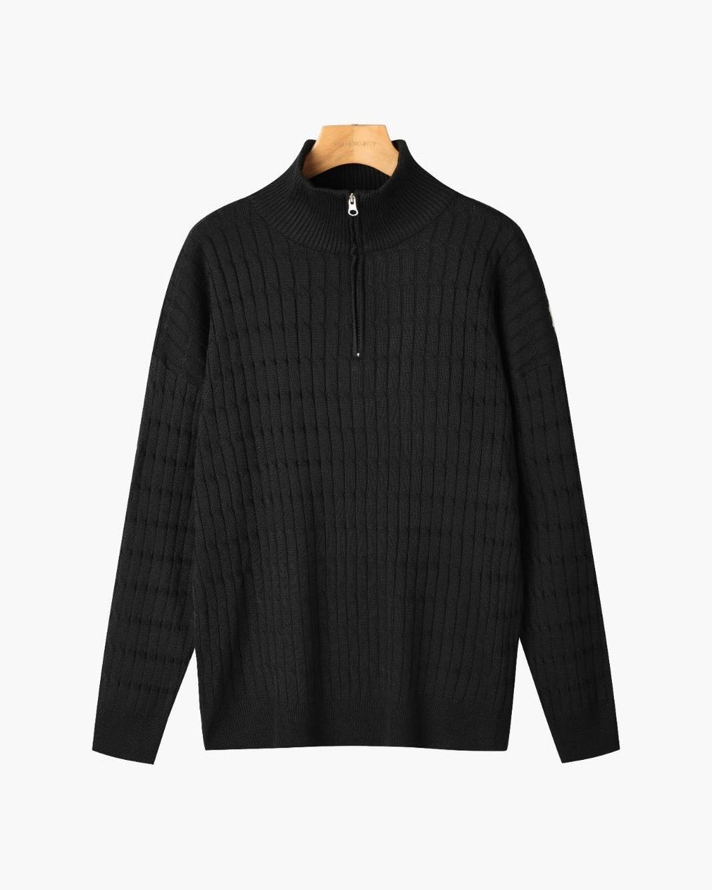 Unisex sweater med høj krave, struktur og lynlås