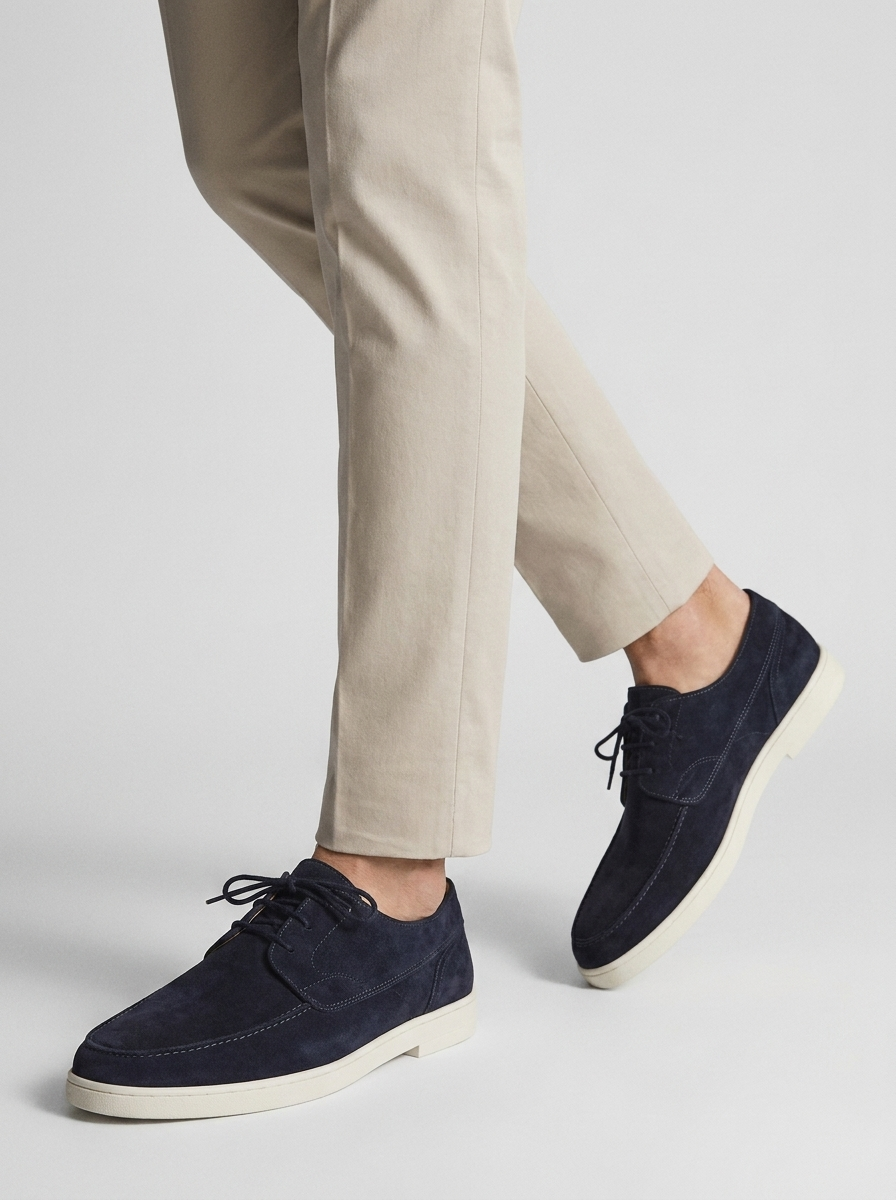 Mocassins homme à lacets, surpiqûres, semelle plate