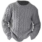 Męski sweter z okrągłym dekoltem i wypukłym warkoczowym wzorem