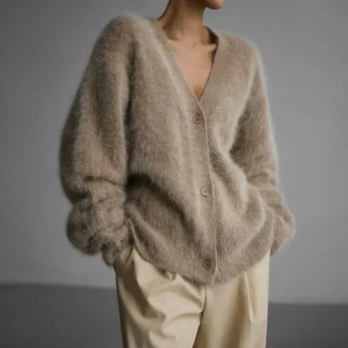 Cardigan donna in maglia con scollo a V e bottoni