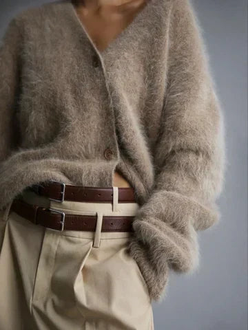 Cardigan donna in maglia con scollo a V e bottoni
