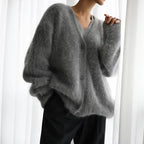 Cardigan donna in maglia con scollo a V e bottoni