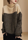 Maglione donna a collo alto con motivo spigato, maniche lunghe