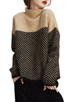 Maglione donna a collo alto con motivo spigato, maniche lunghe