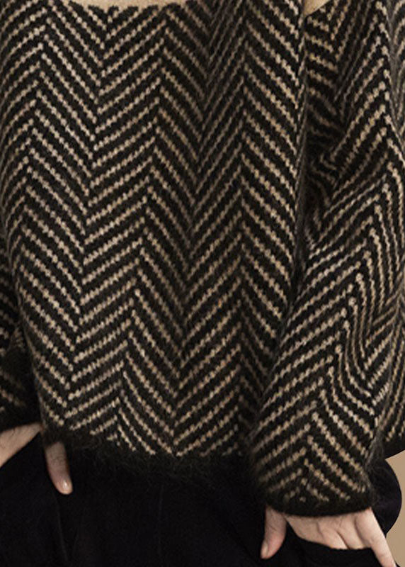 Maglione donna a collo alto con motivo spigato, maniche lunghe