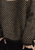 Maglione donna a collo alto con motivo spigato, maniche lunghe