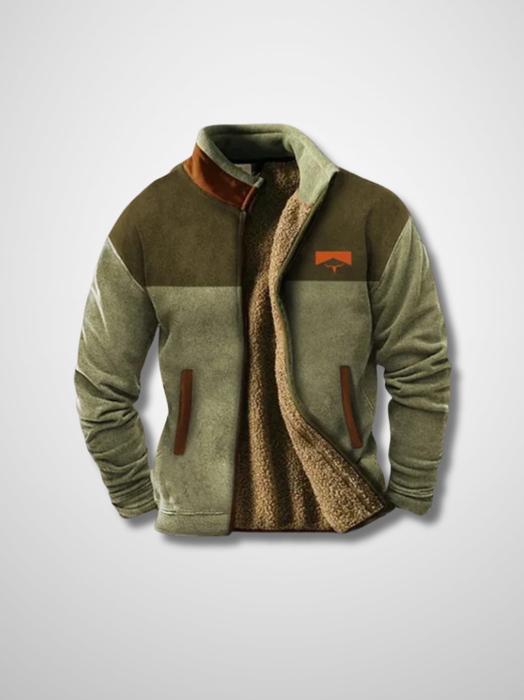 Men's Zip-Up Jacket With High Collar and Patterned Sleeves