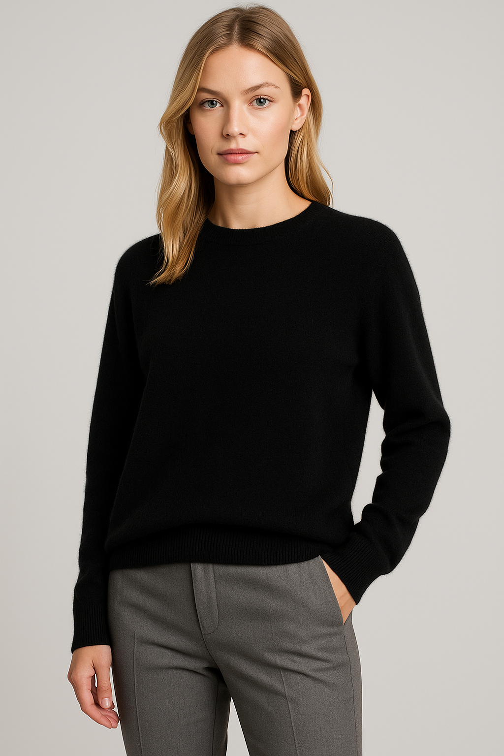 Maglione donna classico con scollo rotondo e maniche lunghe