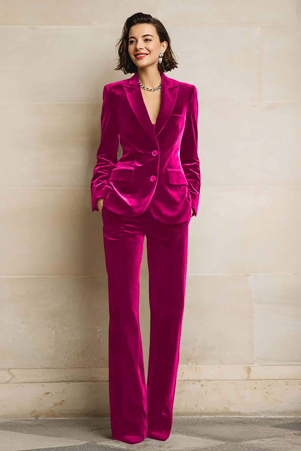 Costum din velur de damă, două piese, sacou, pantaloni