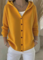 Cardigan femme à capuche et boutons, en maille, manches longues