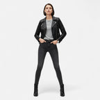 Giubbotto biker donna nero con maniche trapuntate