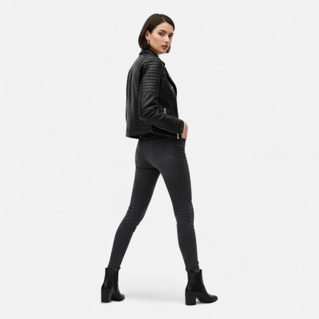 Giubbotto biker donna nero con maniche trapuntate