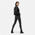 Giubbotto biker donna nero con maniche trapuntate