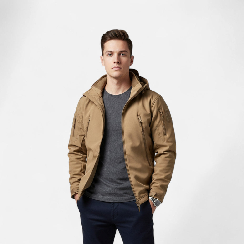 Giacca uomo con cappuccio, chiusura con zip, tasche