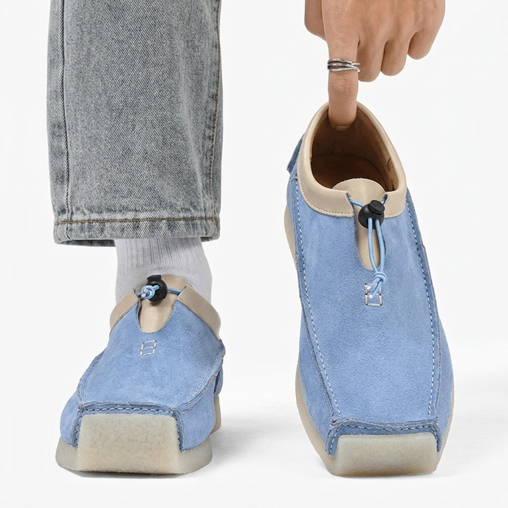 Mocassini slip-on con punta quadrata e cordoncino