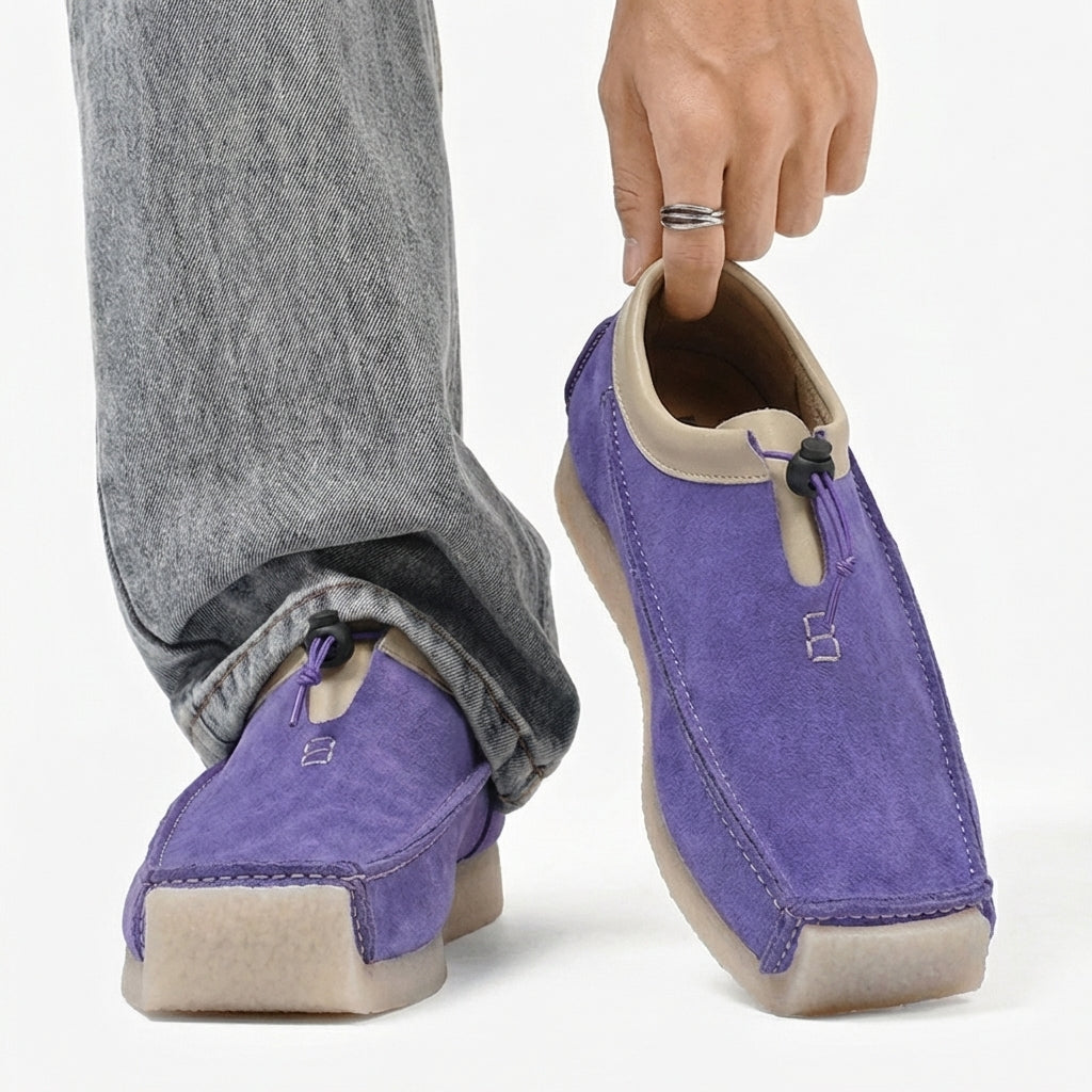 Mocassini slip-on con punta quadrata e cordoncino