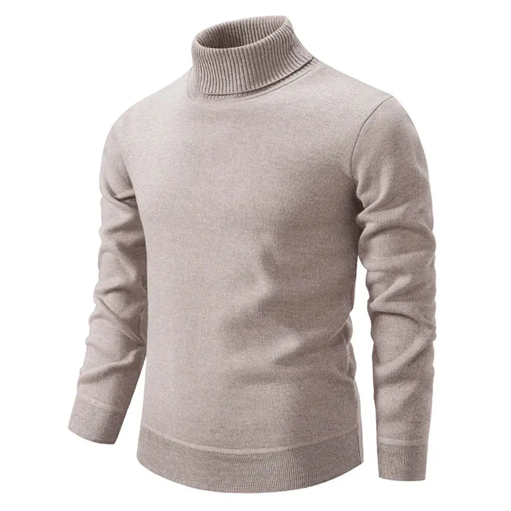 Pull homme à col roulé manches longues coupe classique