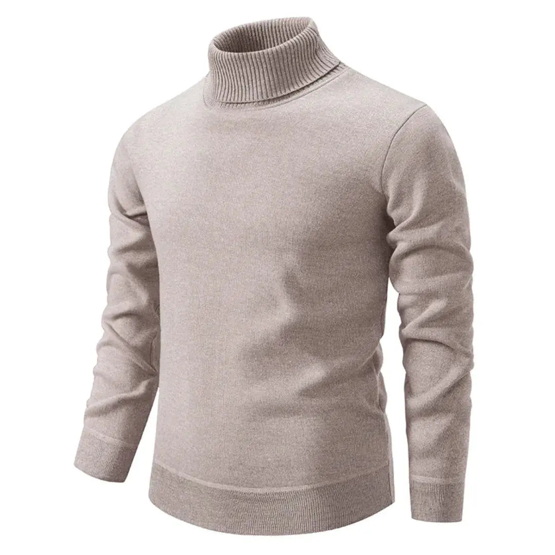 Pull homme à col roulé manches longues coupe classique