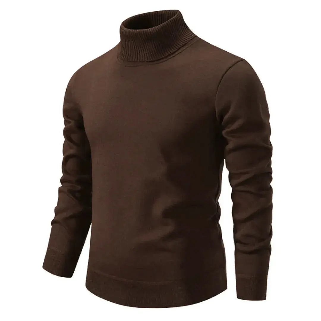 Pull homme à col roulé manches longues coupe classique
