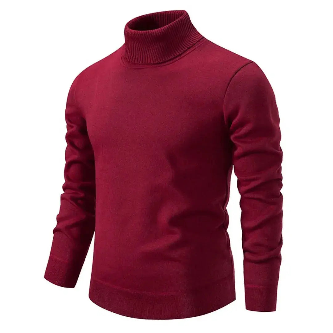 Pull homme à col roulé manches longues coupe classique