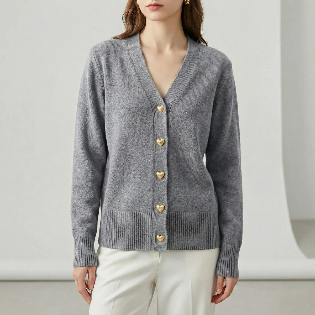 Cardigan en maille femme à boutons, col V, manches longues