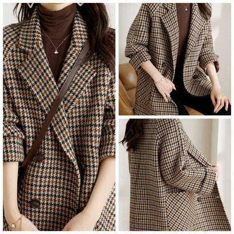 Cappotto donna pied-de-poule con revers e manica 3/4