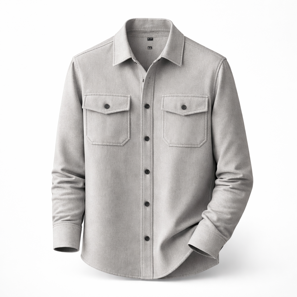 Beżowy męski overshirt z kieszeniami na piersi