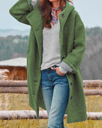Cappotto donna con cappuccio, lungo, con bottoni