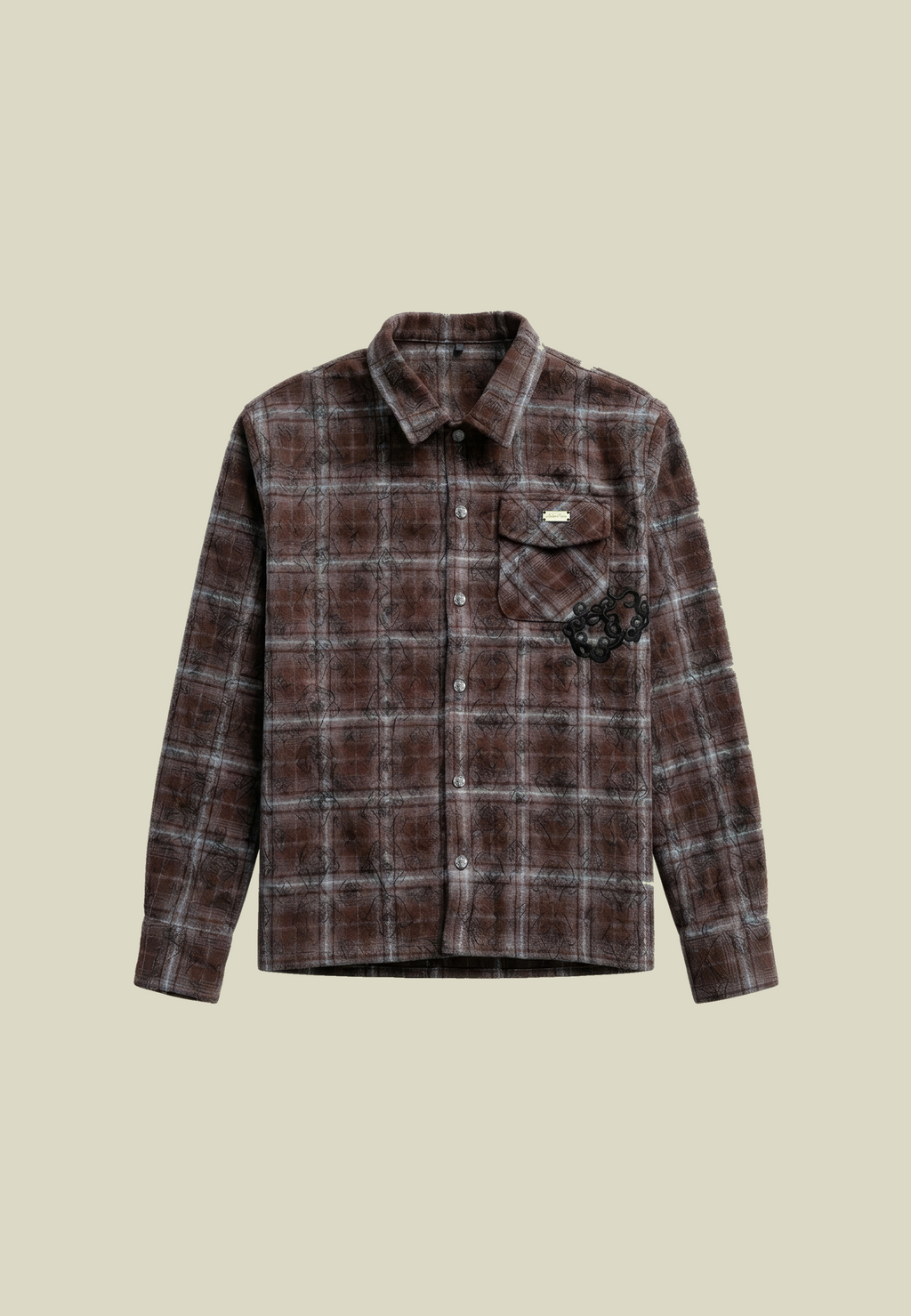 Camicia donna a quadri marrone con maniche lunghe