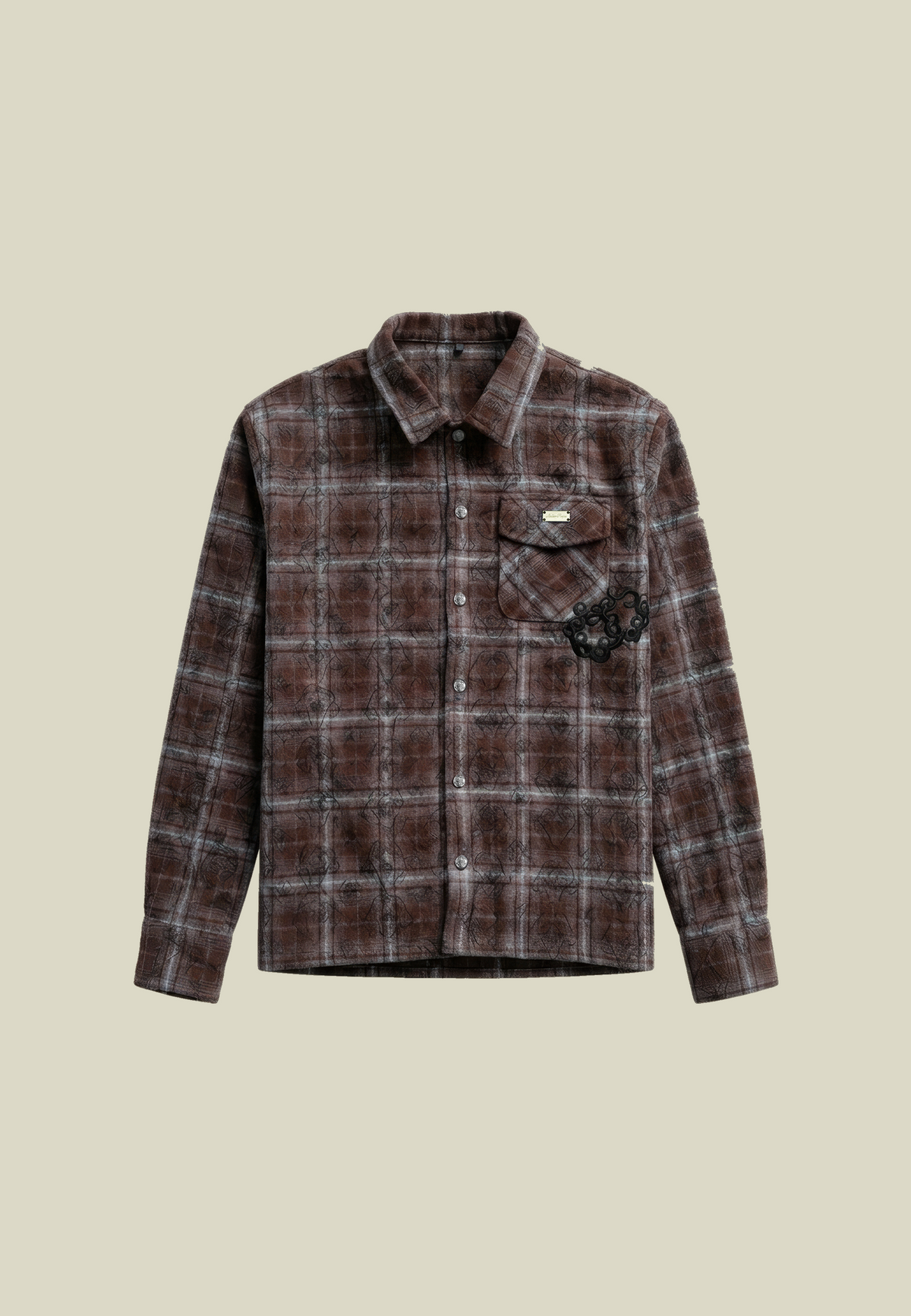 Camicia donna a quadri marrone con maniche lunghe