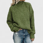 Jersey de mujer de cuello alto de punto trenzado