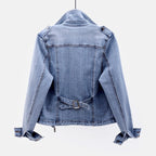Geacă biker din denim, de damă, cu revere și fermoare
