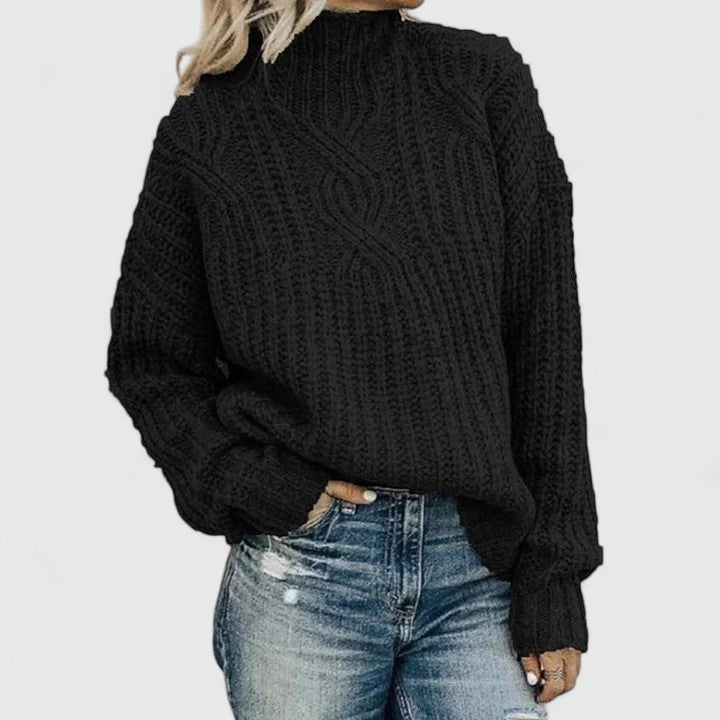 Jersey de mujer de cuello alto de punto trenzado