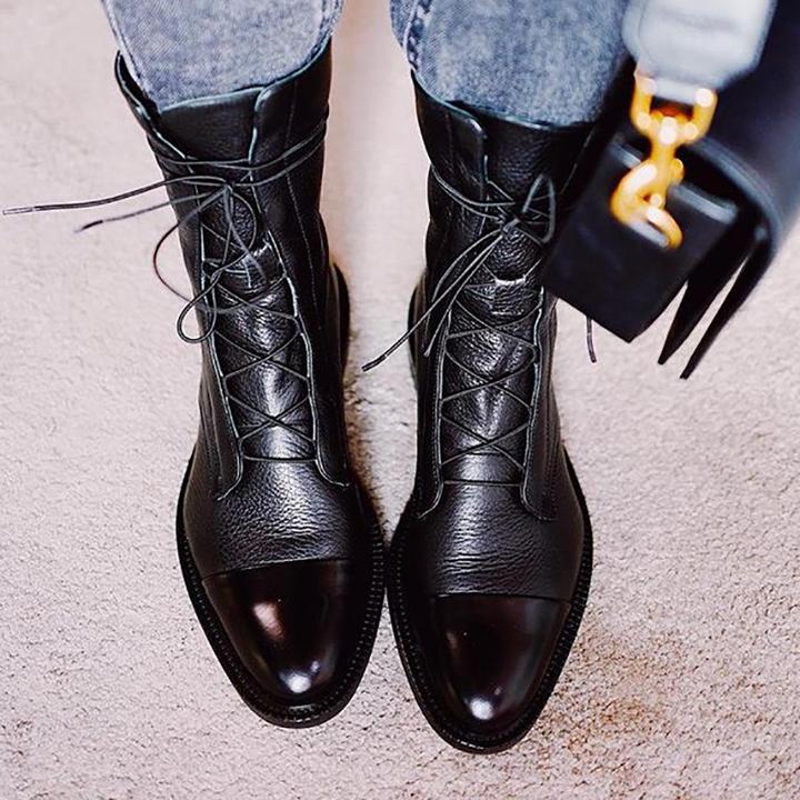 Bottes femme à lacets, bout rond et talon