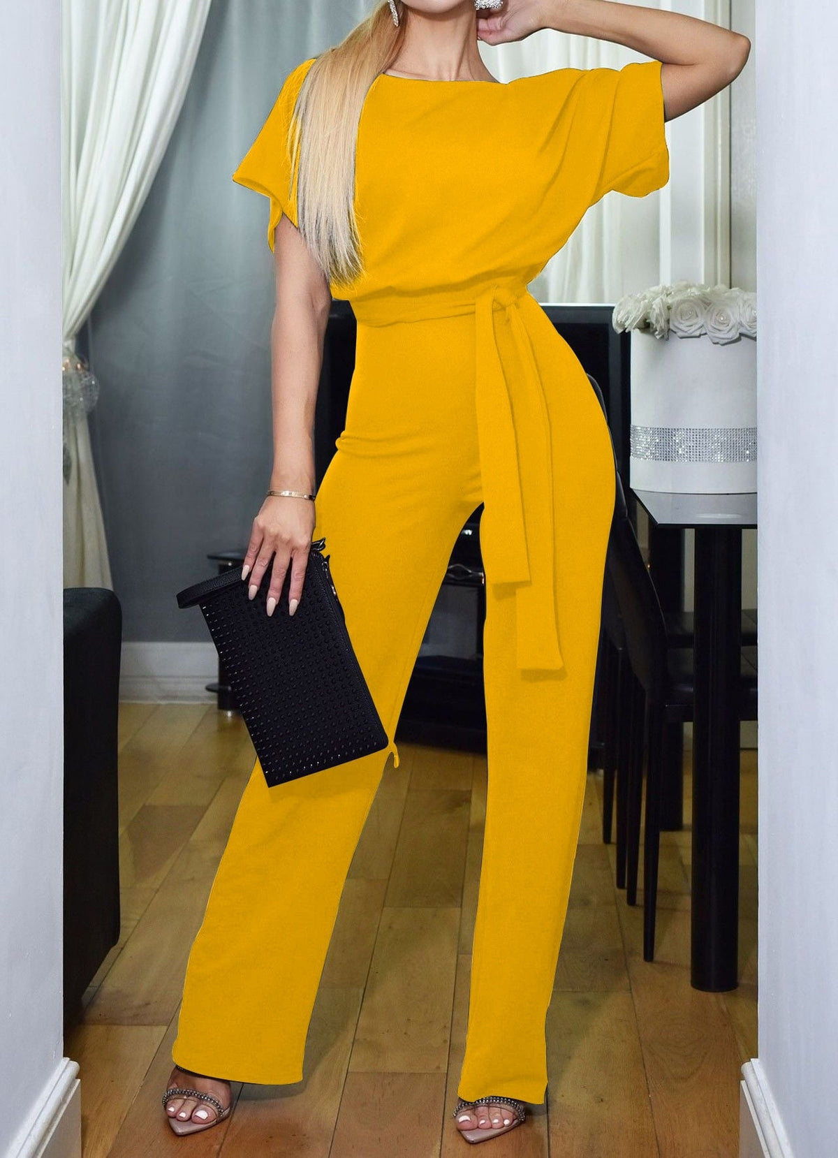 Jumpsuit til damer med bindebælte i taljen